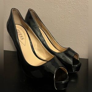 GUESS Shiny Black Open Toes Heels